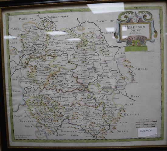 Robert Morden, coloured engraving, Map of Herefordshire, 38 x 44cm